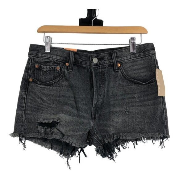 NWT Levi's charcoal wash distressed 501 skinny short shorts frayed hem 28 - Picture 3 of 16